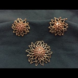 Vintage Estate Copper/Brass Earring & Pendant Set